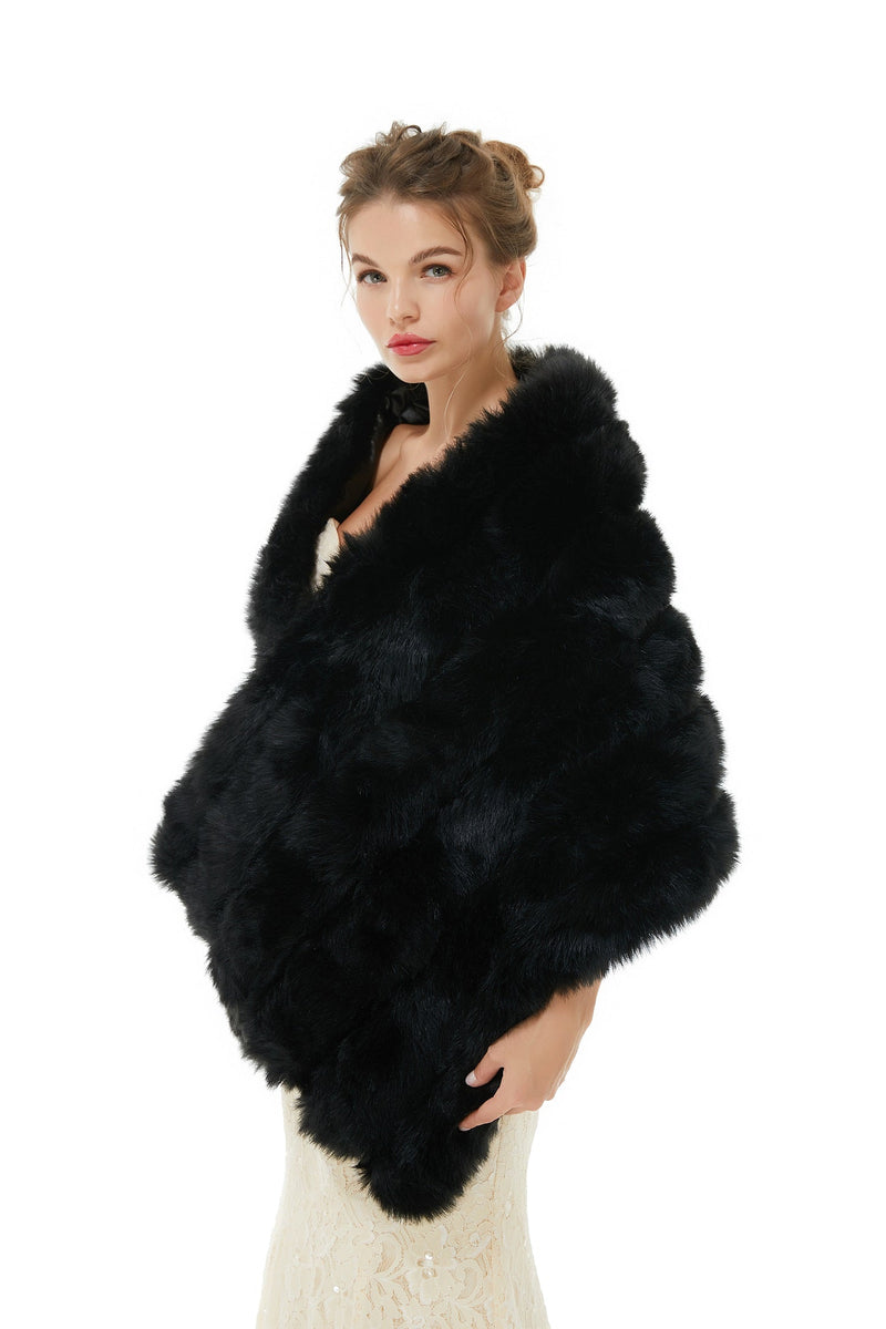 Faux Fur Wrap Black Women Faux Fur Shawl Wedding Wraps-stylesnuggle