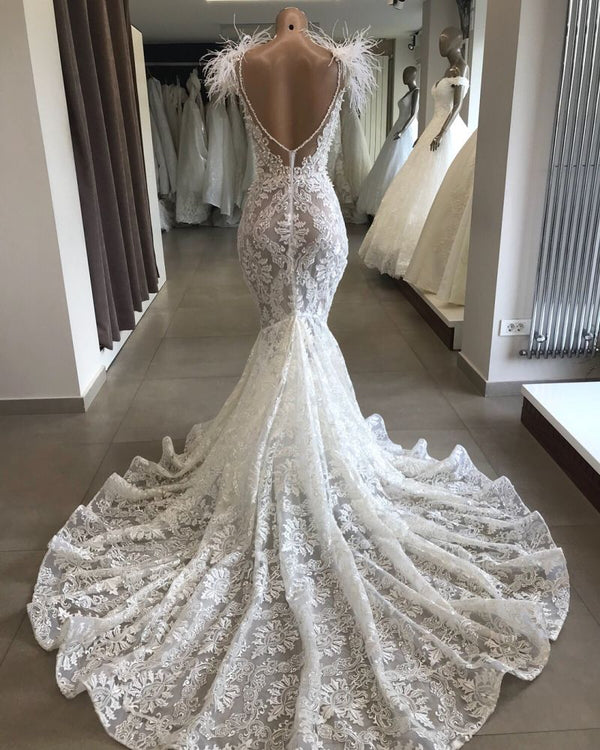 Wanna get a perfect dress for your wedding? stylesnuggle custom made you this Fit and Flare Lace Crystals Necklace Wedding Dresses at factory price.