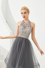 Try the cheap yet gorgeous Floral Halter Evening Dress with Sparkle Beads Trendy Gray Mother of the bride Dress with watermelon and blue decorations to wow your wedding guests with stylesnuggle. The Halter design and exqusite handwork,  and the Floor-length wedding dress with Lace, Crystal, Flower(s), Rhinestone to provide the cool and simple look for summer wedding.