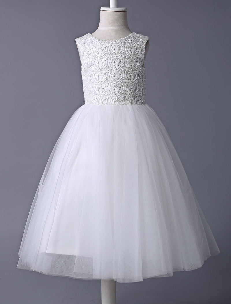 flower girl dress Ivory Lace Tulle Tutu First Communion Dresses Dress Sleeveless Short Kids Dinner Party Dress