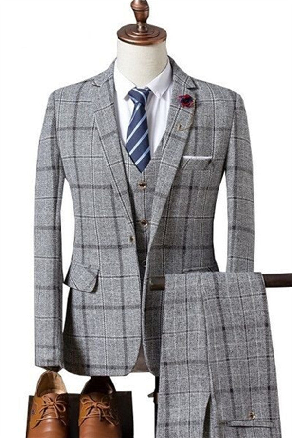 stylesnuggle made this Formal Plaid Business Men Suits, Decent Slim Fit Marriage Suits Online with rush order service. Discover the design of this Silver Plaid Notched Lapel Single Breasted mens suits cheap for prom, wedding or formal business occasion.