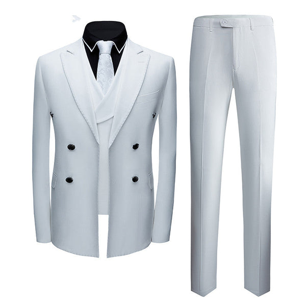 stylesnuggle made this Formal White Business Men Suits with Three Pieces, Peak Lapel Suit Online with rush order service. Discover the design of this White Solid Notched Lapel Single Breasted mens suits cheap for prom, wedding or formal business occasion.