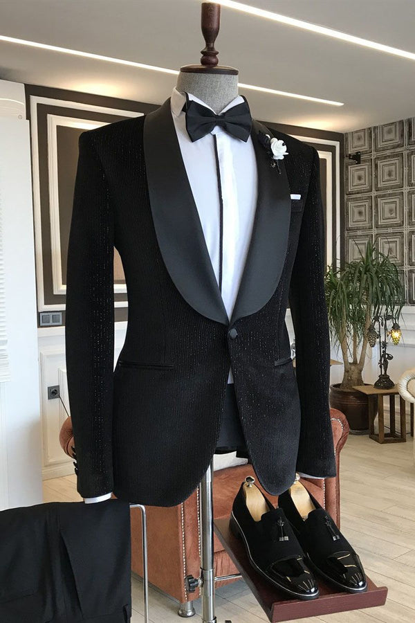 stylesnuggle is your ultimate source for Gentle Black Velvet Shawl Lapel With One Button Slim Fit Wedding Suits. Our Black Shawl Lapel wedding groom Men Suits come in Bespoke styles &amp; colors with high quality and free shipping.