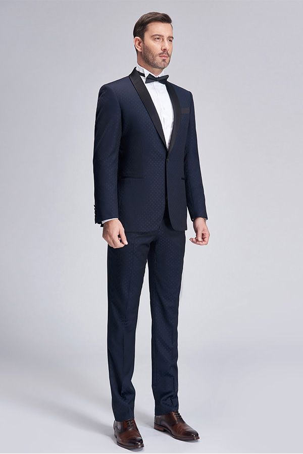 stylesnuggle made this Gentle Blue Dots Shawl Lapel Wedding Tuxedos, Dark Navy Wedding Suits for Men with rush order service. Discover the design of this Dark Navy Dot Single Breasted Shawl Lapel mens suits cheap for prom, wedding or formal business occasion.