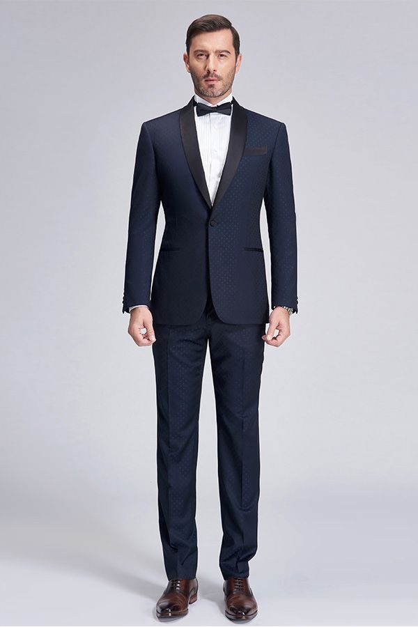 stylesnuggle made this Gentle Blue Dots Shawl Lapel Wedding Tuxedos, Dark Navy Wedding Suits for Men with rush order service. Discover the design of this Dark Navy Dot Single Breasted Shawl Lapel mens suits cheap for prom, wedding or formal business occasion.