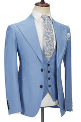 This Gentle Blue Peak Lapel Men Suit, Three-piece Men Formal Suit without Flap at stylesnuggle comes in all sizes for prom, wedding and business. Shop an amazing selection of Peaked Lapel Single Breasted Blue mens suits in cheap price.