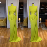 Ginger yellow High-neck Long-sleeves Metallic Beaded Mermaid Prom Dress-stylesnuggle