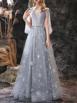 Evening Dress A-Line Jewel Neck Lace Floor-Length Lace Formal Dinner Dresses