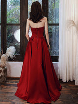 Evening Dress A-Line Strapless Satin Fabric Floor-Length Pleated Social evening dress