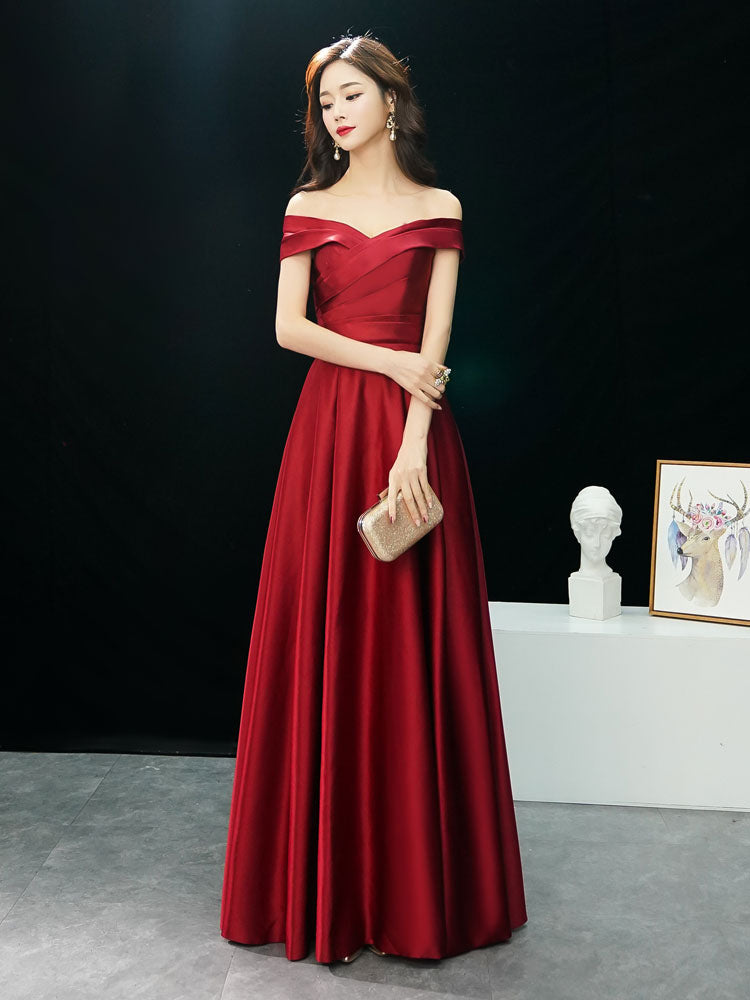 Evening Dresses Off The Shoulder evening dress Long Satin Maxi Dresses