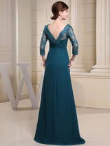 Ink Blue Evening Dress Lace Applique Beading V Neck Half Sleeves A Line Wedding Party Dress