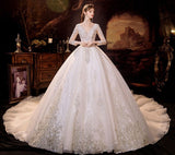 Glamorous Long Sleeves V-Neck Ball Gown Wedding Dress With Sequins Crystals-stylesnuggle