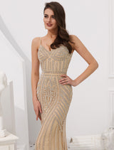 Mermaid Evening Dresses Luxury Heavy Beaded Straps Formal Gowns With Train