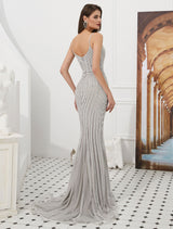 Mermaid Evening Dresses Luxury Heavy Beaded Straps Formal Gowns With Train