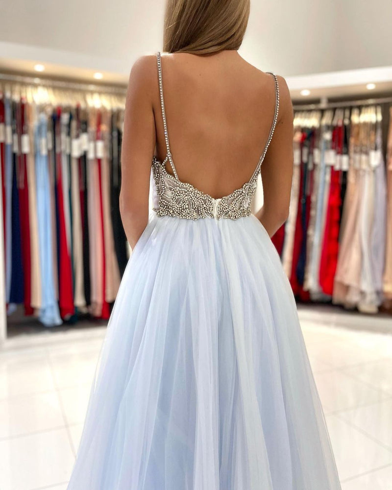 Glamorous Sweetheart Prom Dress Long Backless Tulle Evening Gowns-stylesnuggle