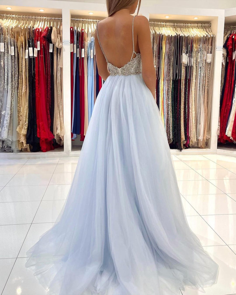 Glamorous Sweetheart Prom Dress Long Backless Tulle Evening Gowns-stylesnuggle