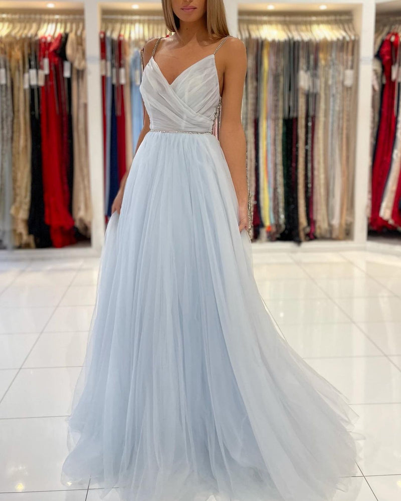 Glamorous Sweetheart Prom Dress Long Backless Tulle Evening Gowns-stylesnuggle