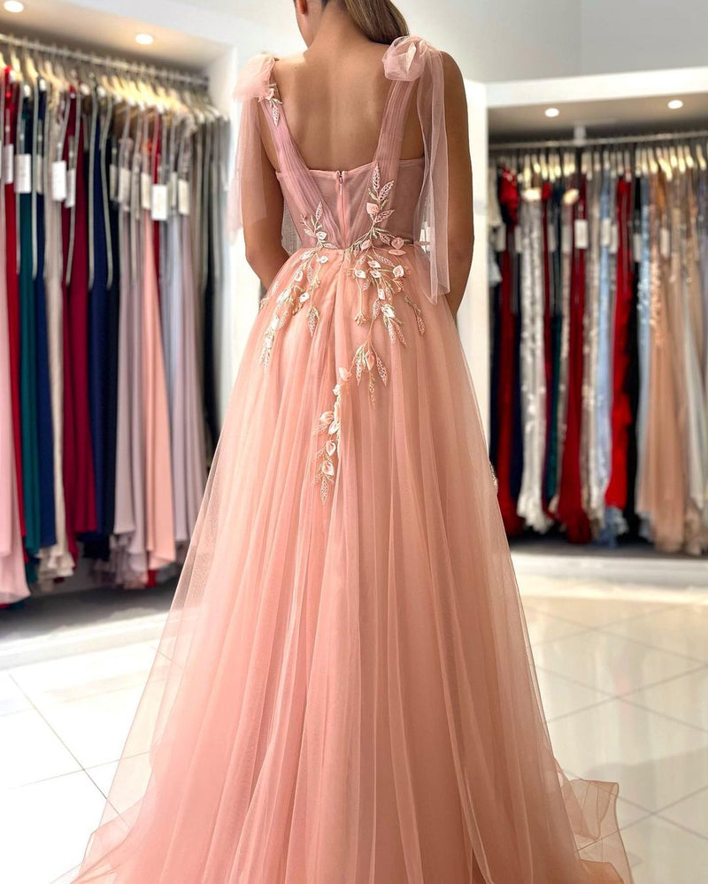 Glamorous Sweetheart Straps Tulle Evening Dress Long With Split-stylesnuggle