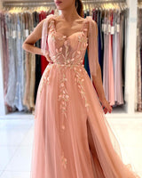 Glamorous Sweetheart Straps Tulle Evening Dress Long With Split-stylesnuggle