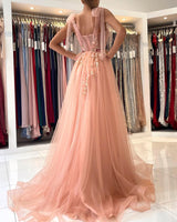 Glamorous Sweetheart Straps Tulle Evening Dress Long With Split-stylesnuggle