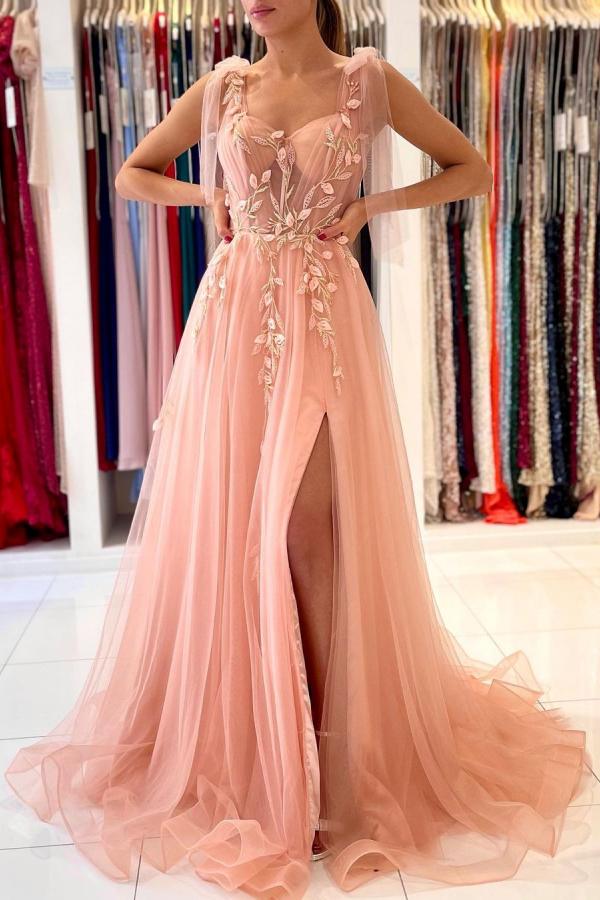 Glamorous Sweetheart Straps Tulle Evening Dress Long With Split-stylesnuggle