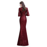 Looking for Prom Dresses, Evening Dresses, Homecoming Dresses, Quinceanera dresses in Sequined,  Mermaid style,  and Gorgeous Sequined, Hollowout work? stylesnuggle has all covered on this elegant Glittering Half Sleeves Keyhole Mermaid Long Burgundy Prom Dress.