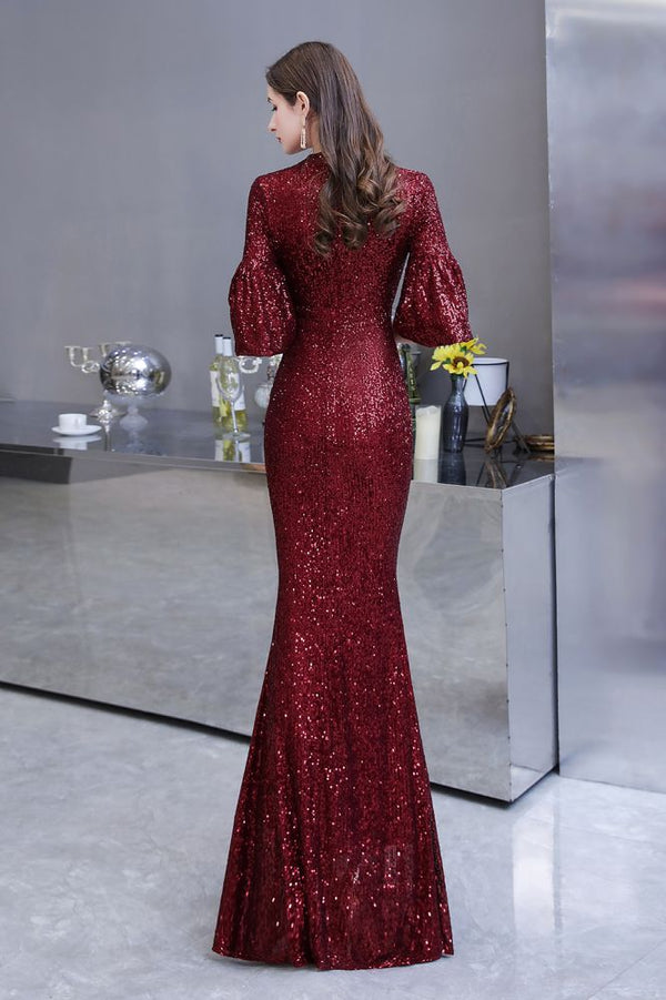 Looking for Prom Dresses, Evening Dresses, Homecoming Dresses, Quinceanera dresses in Sequined,  Mermaid style,  and Gorgeous Sequined, Hollowout work? stylesnuggle has all covered on this elegant Glittering Half Sleeves Keyhole Mermaid Long Burgundy Prom Dress.