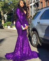 Looking for Prom Dresses, Evening Dresses in Sequined,  Mermaid style,  and Gorgeous work? stylesnuggle has all covered on this elegant Glittering V-neck Long Sleevess Sequins Mermaid Prom Dresses.