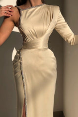 Glorious Ivory One Shoulder Long-Sleeve Sheath Evening Dresses With Sequins-stylesnuggle