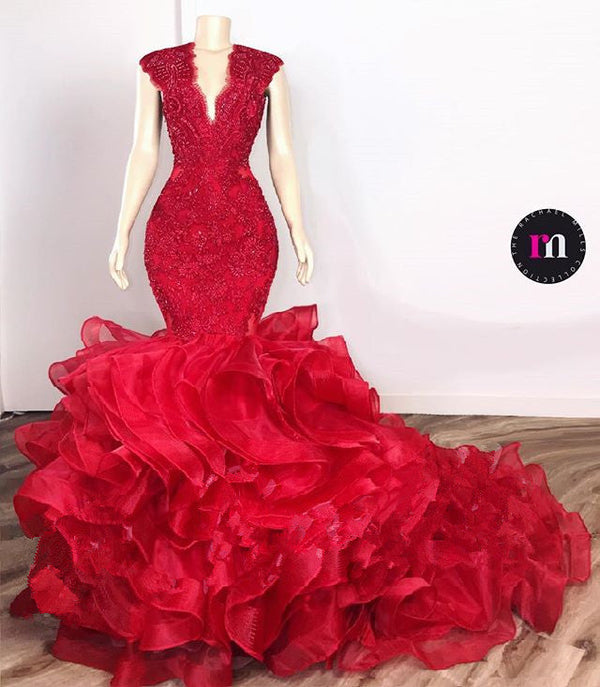 stylesnuggle offers Gorgeous Beads Appliques Red Prom Dresses Ruffles Fit and Flare Alluring Evening Gowns On Sale at an affordable price from to Mermaid skirts. Shop for gorgeous Sleeveless collections for your big day.