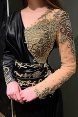 Gorgeous Black Long Sleeves Prom Dress Mermaid Lace Beadings Online-stylesnuggle