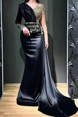 Gorgeous Black Long Sleeves Prom Dress Mermaid Lace Beadings Online-stylesnuggle