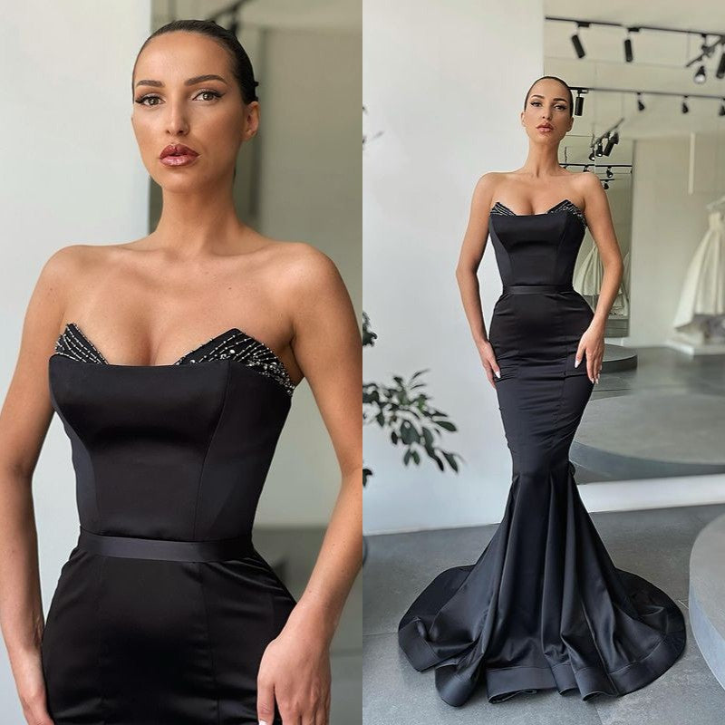 Gorgeous Black Mermaid Beadings Long Evening Gowns-stylesnuggle