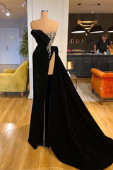 Gorgeous Black Split Front One Shoulder Prom Dress With Beading-stylesnuggle