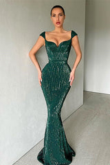 Gorgeous Cap Sleeves Sequins Mermaid Evening Dress Long Sweetheart-stylesnuggle