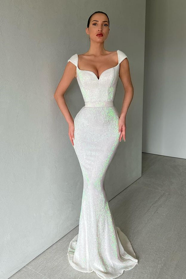 Gorgeous Cap Sleeves Sequins Mermaid Evening Dress Long Sweetheart-stylesnuggle