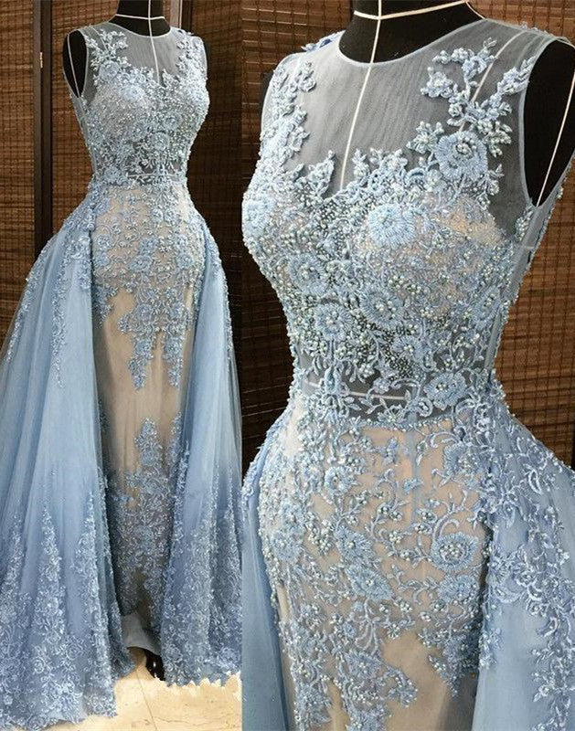 Customizing this New Arrival Gorgeous Column Sleleveless Long Evening Dresses Lace Appliques Beading Chic Prom Party Gowns with Overskirt on stylesnuggle. We offer extra coupons,  make Prom Dresses, Evening Dresses, Real Model Series in cheap and affordable price. We provide worldwide shipping and will make the dress perfect for everyone.