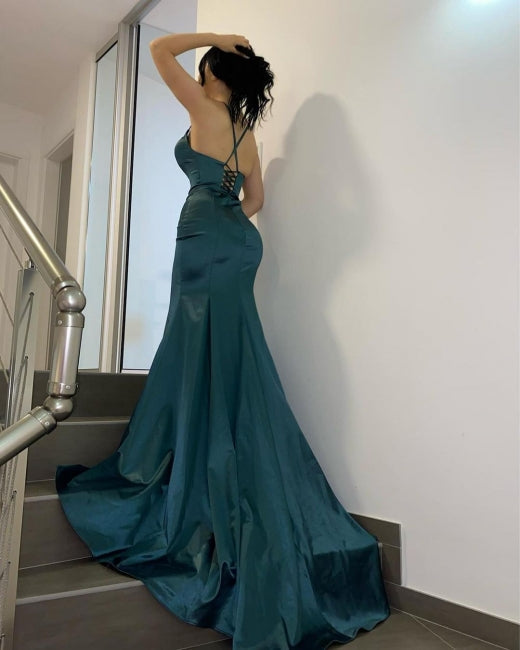 Gorgeous Dark Green V-neck Prom Dresses Long Mermaid-stylesnuggle