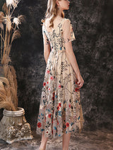 Evening Dress A-Line Jewel Neck Lace Tea-Length Social Pageant Dresses