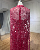 Gorgeous Fuchsia Mermaid Prom Dress Beadings Pearls With Cape-stylesnuggle