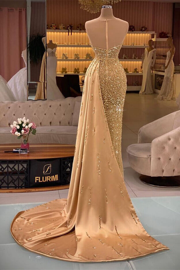 Gorgeous Mermaid Evening Dresses Luxury Heavy Beading Illusion Cutout Formal Dress