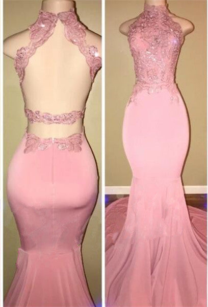 Cheap pink lace prom dresses at stylesnuggle. All Gorgeous High Neck Pink Lace Prom Party GownsMermaid Long are professionally made,  just come and pick the perfect ones for your prom.