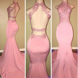 Cheap pink lace prom dresses at stylesnuggle. All Gorgeous High Neck Pink Lace Prom Party GownsMermaid Long are professionally made,  just come and pick the perfect ones for your prom.