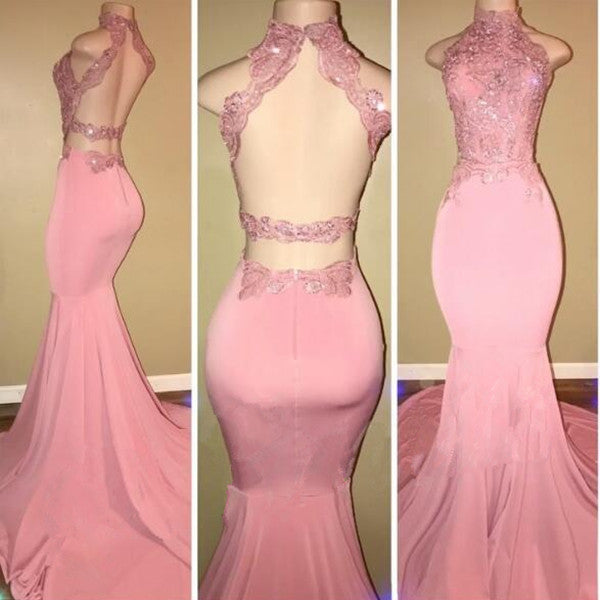 Cheap pink lace prom dresses at stylesnuggle. All Gorgeous High Neck Pink Lace Prom Party GownsMermaid Long are professionally made,  just come and pick the perfect ones for your prom.