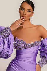 Gorgeous Lilac Detachable Sleeves Prom Dress Mermaid Sweetheart With Sequins-stylesnuggle