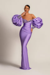 Gorgeous Lilac Detachable Sleeves Prom Dress Mermaid Sweetheart With Sequins-stylesnuggle