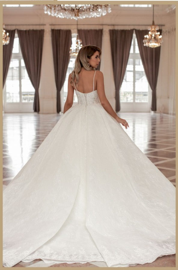 Gorgeous Long Long V-Neck Sleeveless Princess Wedding Dresses Online With Lace-stylesnuggle