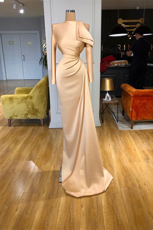 Gorgeous Long Sleeves Champagne Mermaid Prom Dress High Neck-stylesnuggle