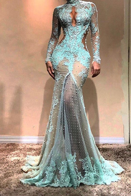 Looking for Long Sleeves prom dresses in lace mermaid style,  and hottest hand work? stylesnuggle has all covered on this Gorgeous Long Sleeves Mermaid Evening Dress Lace Formal Dress.