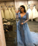 Shop stylesnuggle for Gorgeous Long Sleevess V-Neck Lace Beaded Mermaid Prom Dresses with Over Skirt at cheap prices. Free shipping and return for our new arrival prom dresses collections.